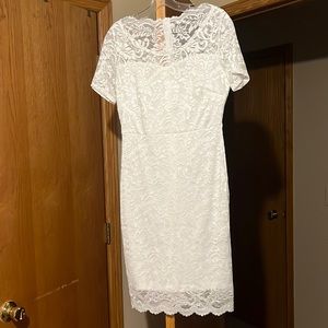 White lace dress. Great for wedding Civil ceremony. Never worn